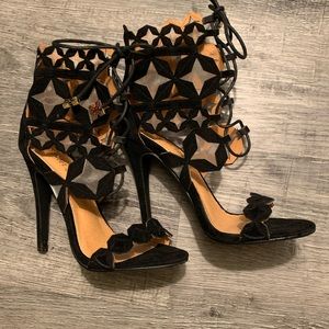 PrettyLittleThing Black Lace Up Heels